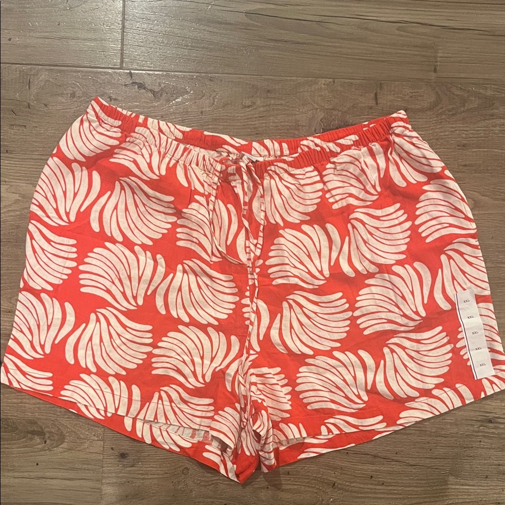 a new day Red and Cream Floral Patterned Linen Blend Shorts - XXL